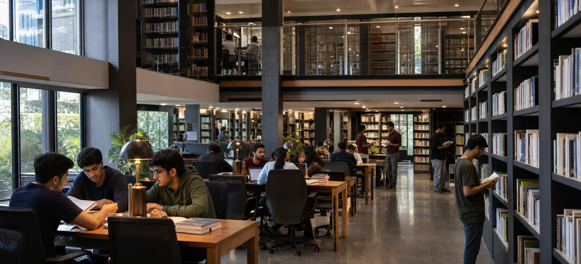 Students studying in a contemporary engineering library